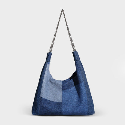 OLSPAG Denim Blue Large Capacity Chain Tote Bag