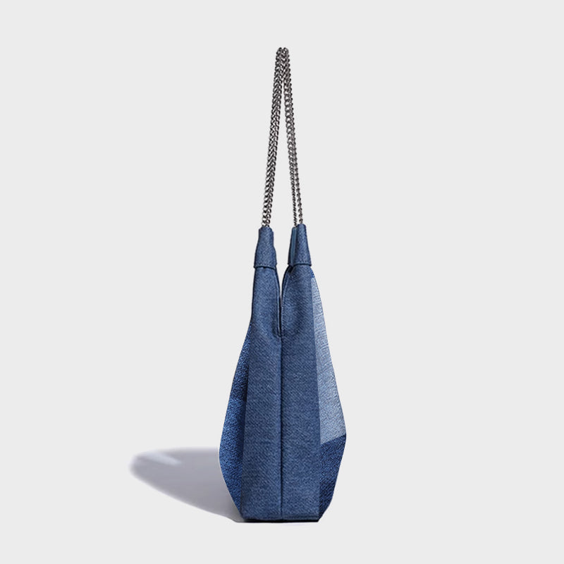 OLSPAG Denim Blue Large Capacity Chain Tote Bag