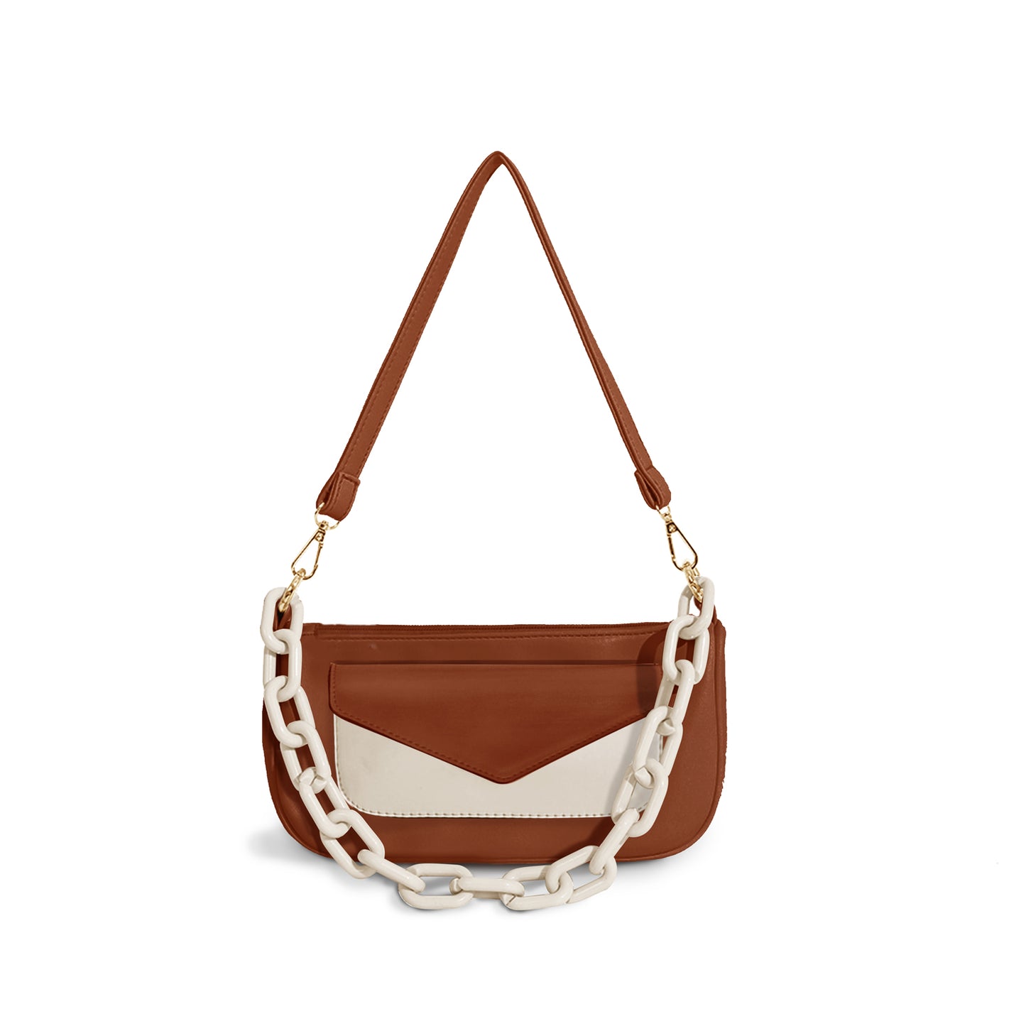 OLSPAG Ruby Chic Contrast Chain Hobo Bag- Cream Cappuccino