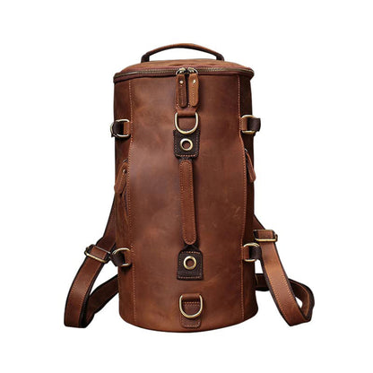 Cajmols™ Crazy Horse Leather Bucket Backpack Brown (6610567954496)