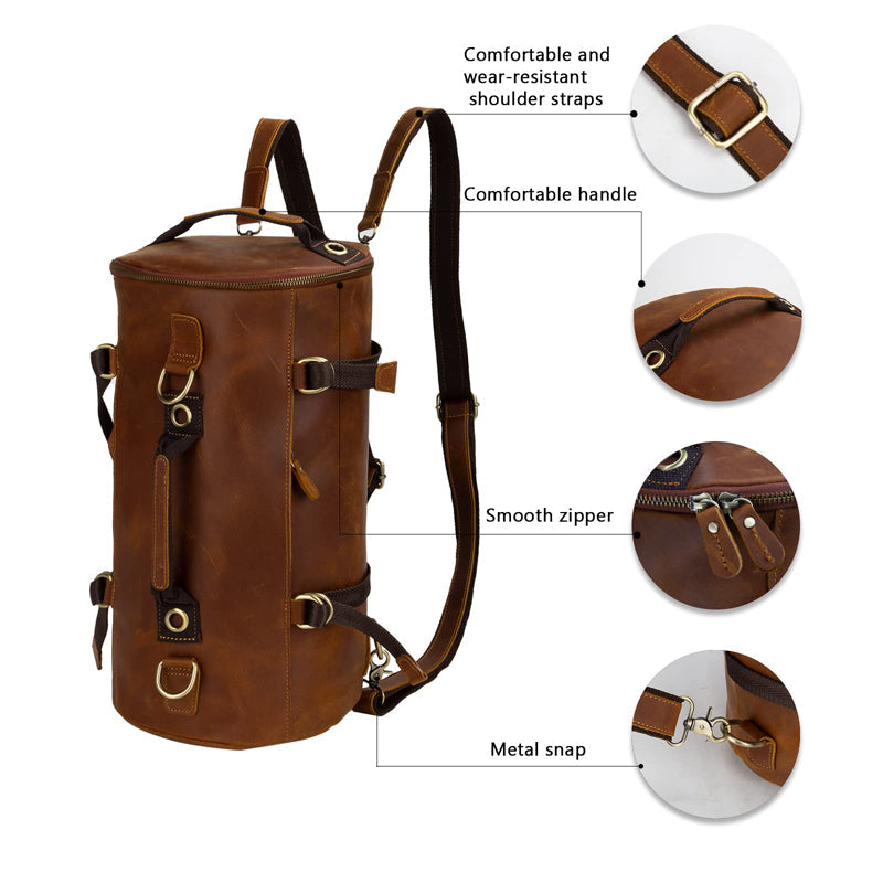 Cajmols™ Crazy Horse Leather Bucket Backpack Brown (6610567954496)