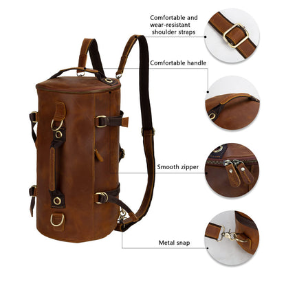 Cajmols™ Crazy Horse Leather Bucket Backpack Brown (6610567954496)