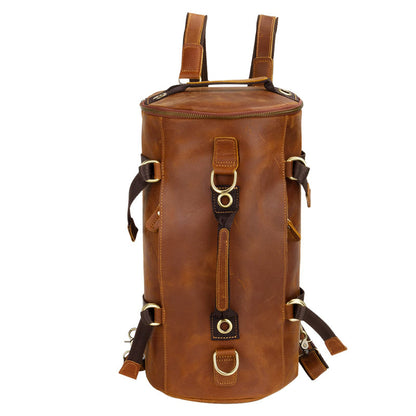 Cajmols™ Crazy Horse Leather Bucket Backpack Brown (6610567954496)